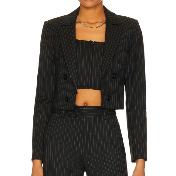 ALICE + OLIVIA Maya Cropped Pinstrip Jacket